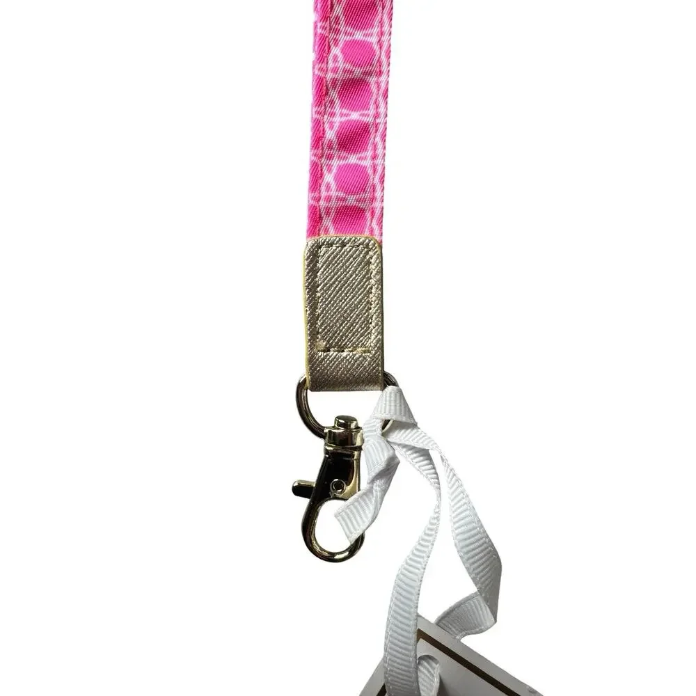 Lilly Pulitzer Lanyard Havana Pink Caning Gold Key ID Badge Holder